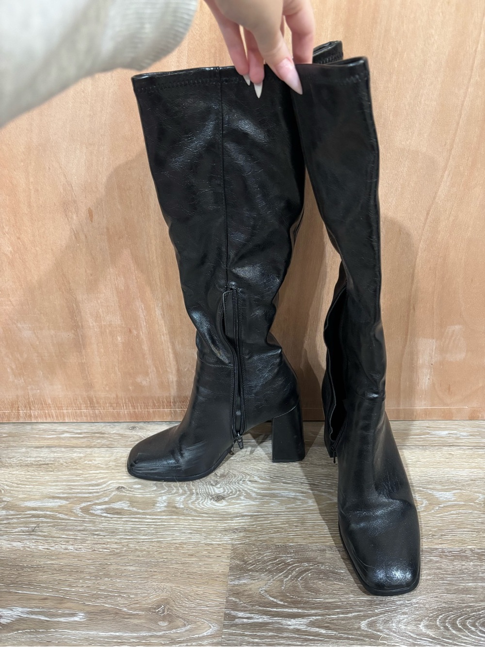 Steve Madden Black Knee High Block Heel Boots